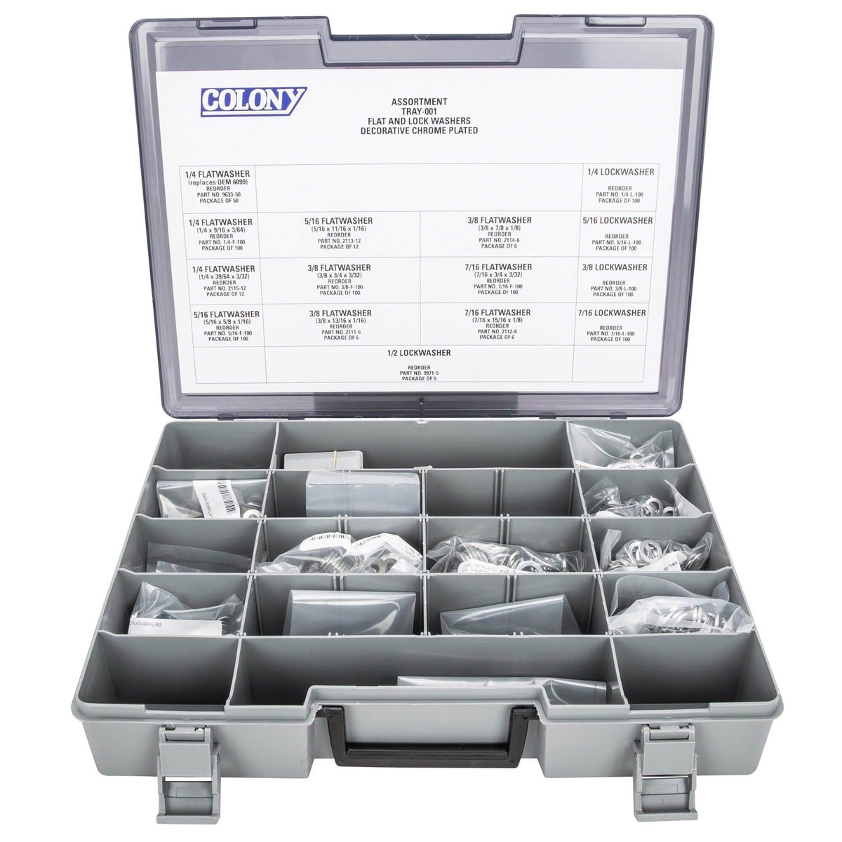 001 Flatwasher and Lockwasher Assortment – 902 Pieces – Chrome Plated