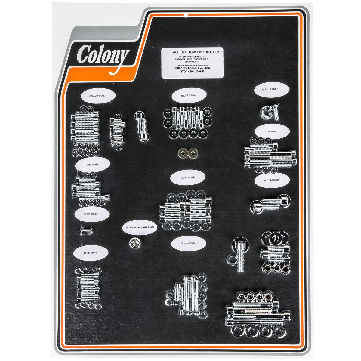 1007-P Complete Show Bike Kit Smooth Allen Hardware Harley-Davidson 1984-1986 Evo 4 Speed - Chrome Plated