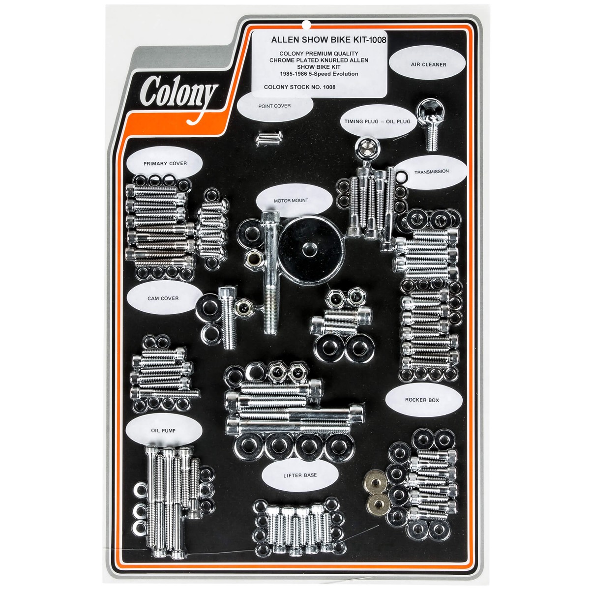 1008 Complete Show Bike Kit Allen Hardware Harley-Davidson 1985-1986 Evo 5 Speed - Chrome Plated
