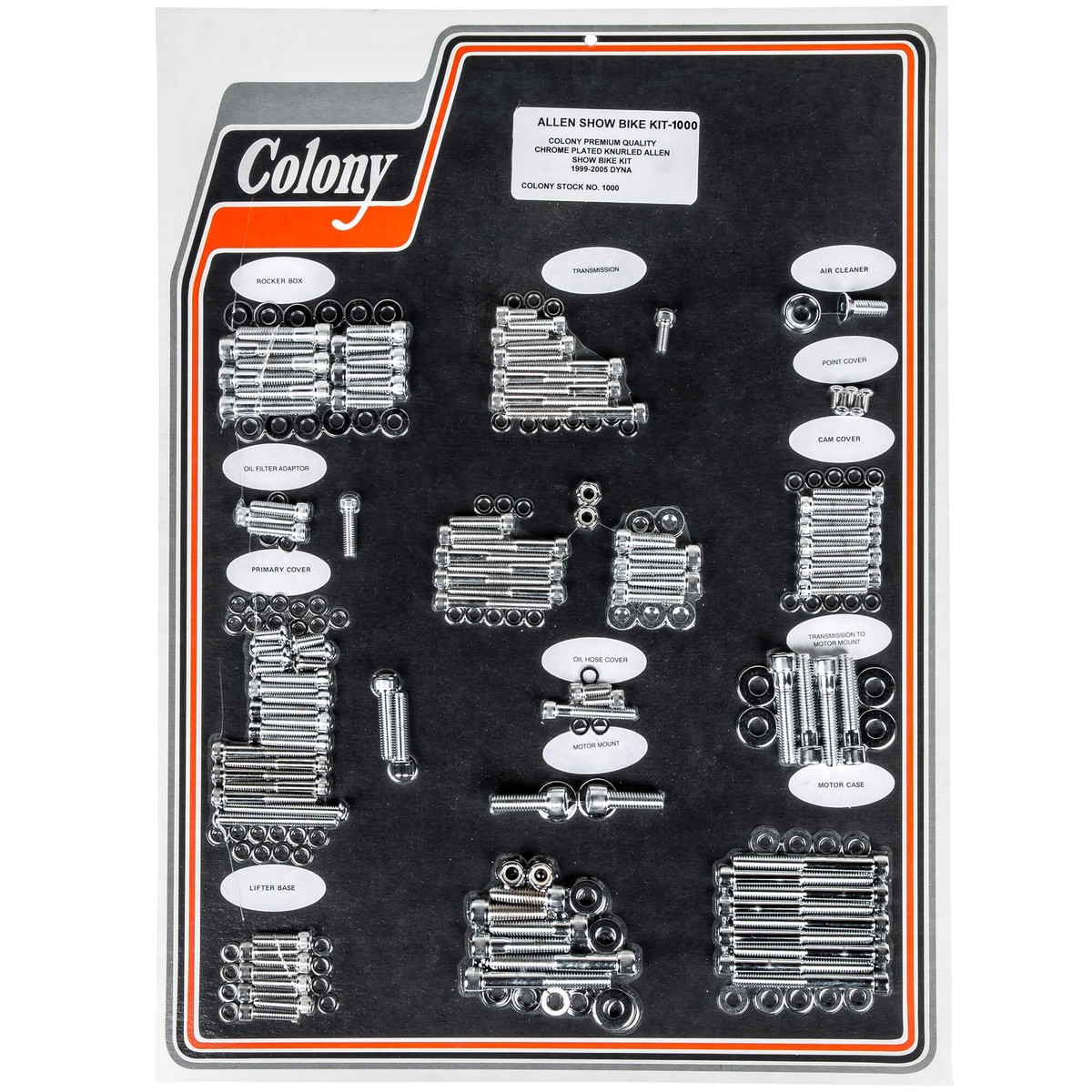 1000 Complete Show Bike Kit Knurled Allen Hardware 1999-2005 Harley-Davidson Twin Cam 88 Dyna - Chrome Plated
