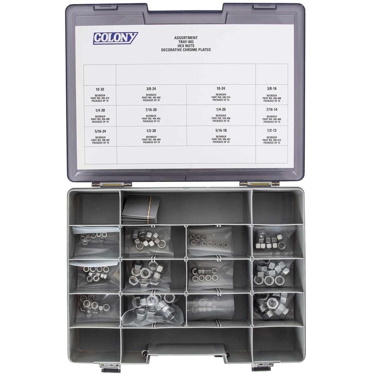 003 Hex Nut Assortment – 120 Piece – Chrome Plated