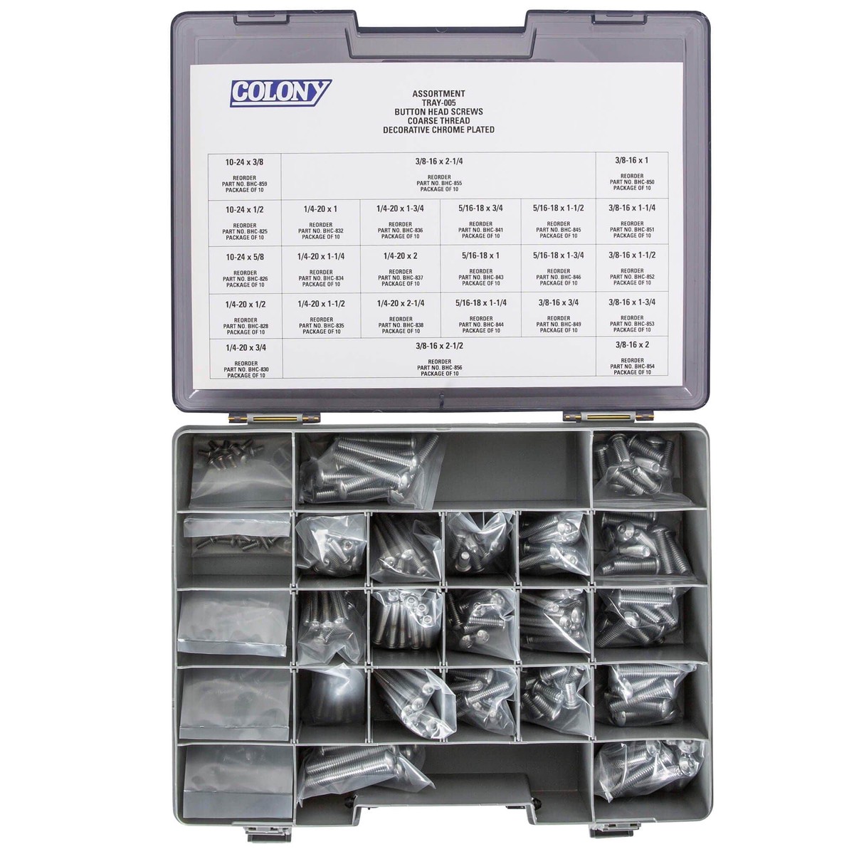 005 Button Head Socket Head Screw Assortment – Coarse Thread – 240 Piece – Chrome Plated
