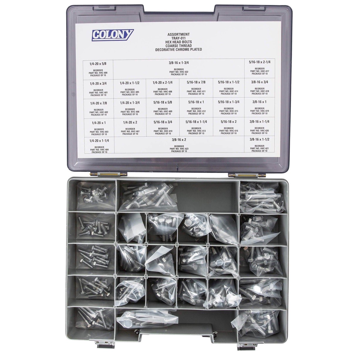 011 Hex Head Bolts Assortment – Coarse Thread – 240 Piece – Chrome Plated