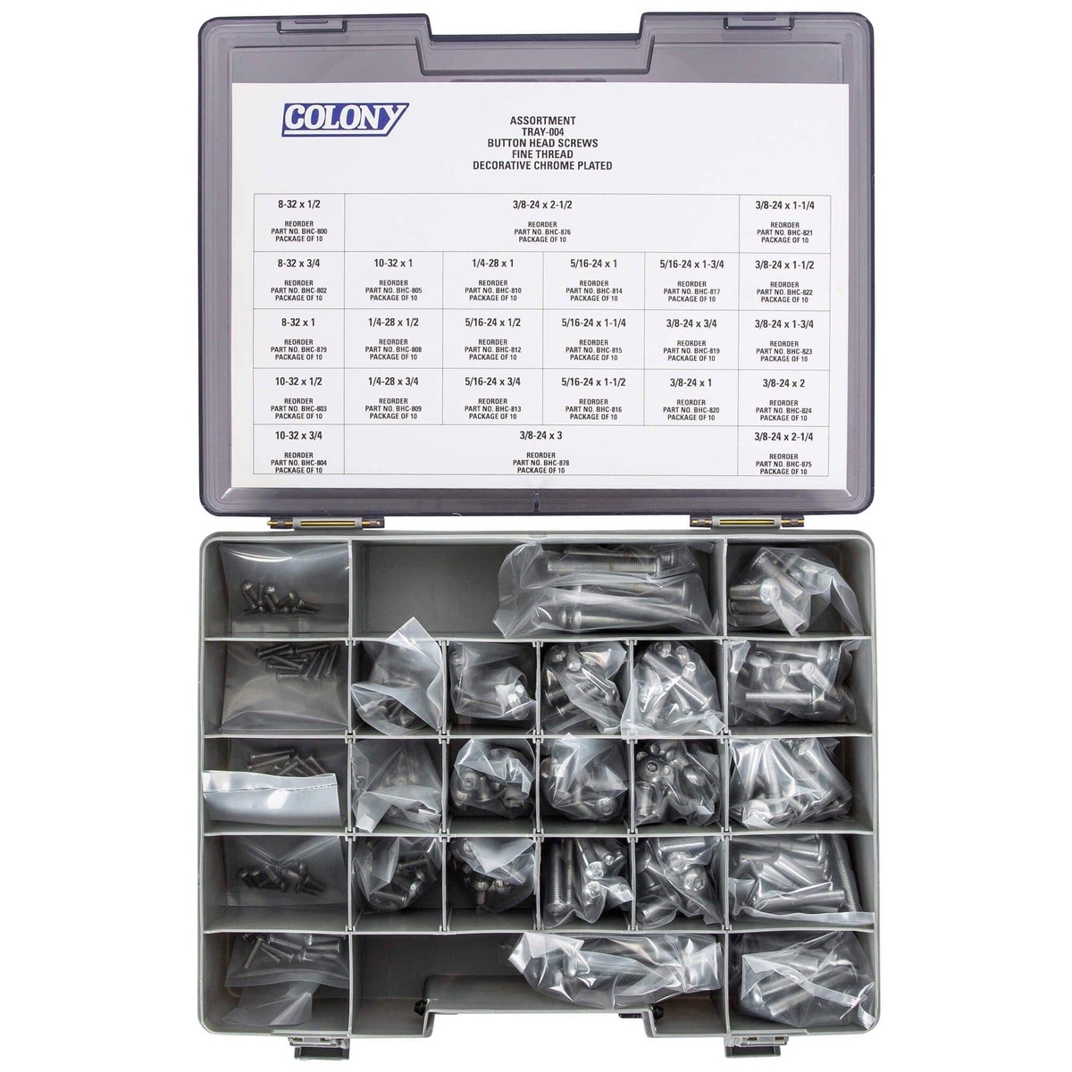 004 Button Head Socket Head Screw Assortment – Fine Thread – 240 Piece – Chrome Plated
