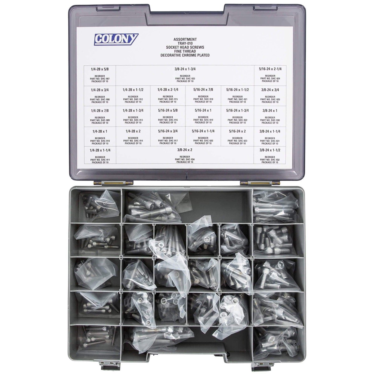 010 Socket Head Screw Assortment – Fine Thread – 240 Piece – Chrome Plated