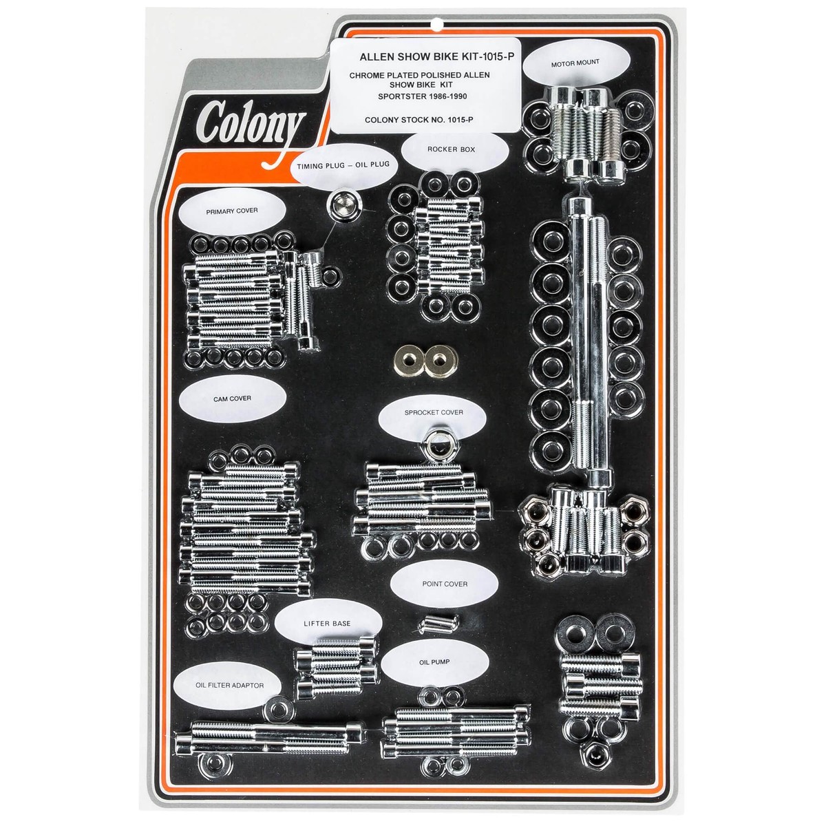 1015 Complete Show Bike Kit Knurled Allen Hardware 1986-1990 Harley-Davidson Sportster - Chrome Plated