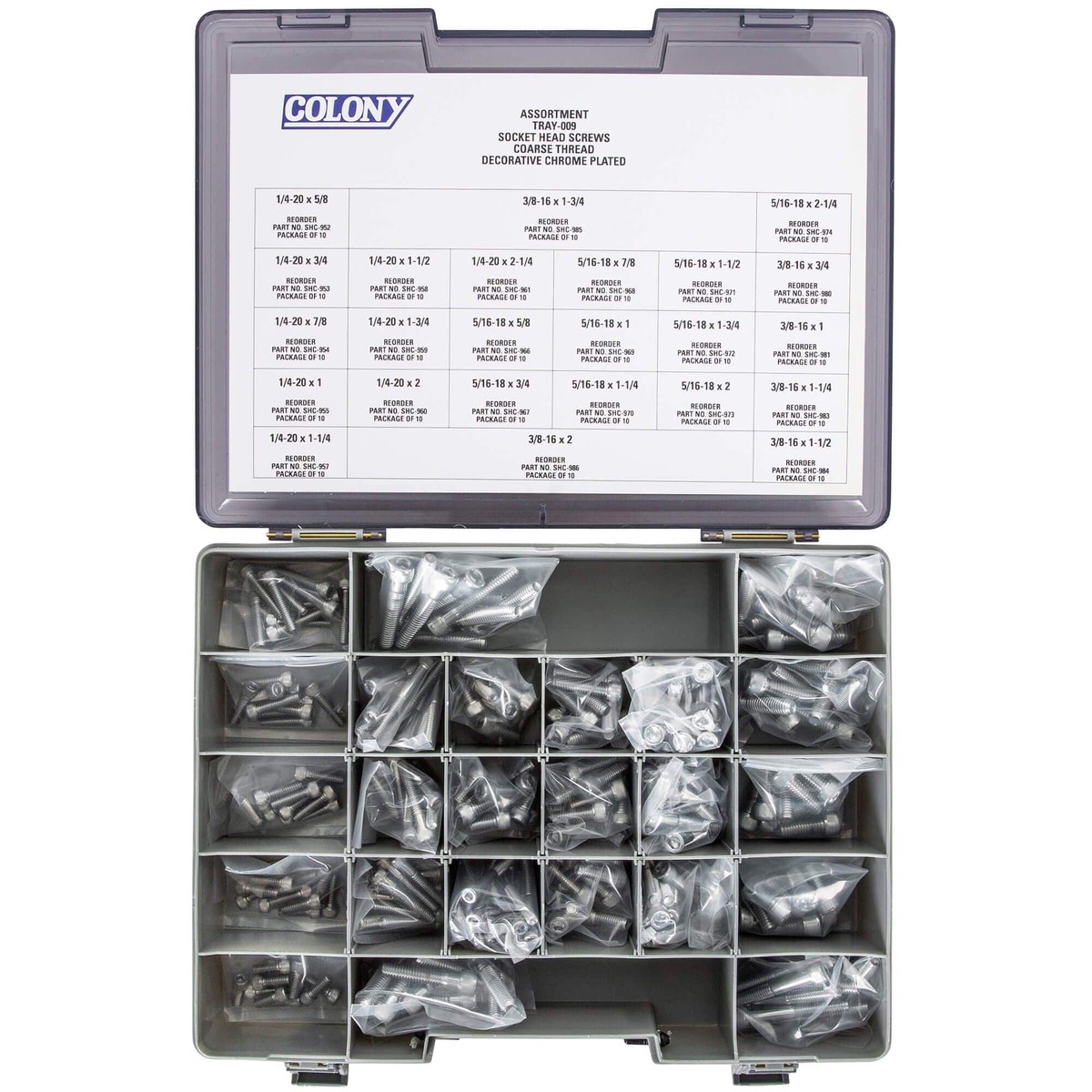 009 Socket Head Screw Assortment – Coarse Thread – 240 Piece – Chrome Plated